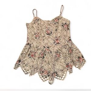 Pink Lily Floral Lace Camisole in Cream and Pink